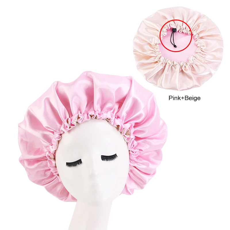 New Women Solid Reversible Satin Bonnet For Curly Hair Cap Double Layer Adjustable Sleep Cap Elastic Hair Cap Haircare Night Hat