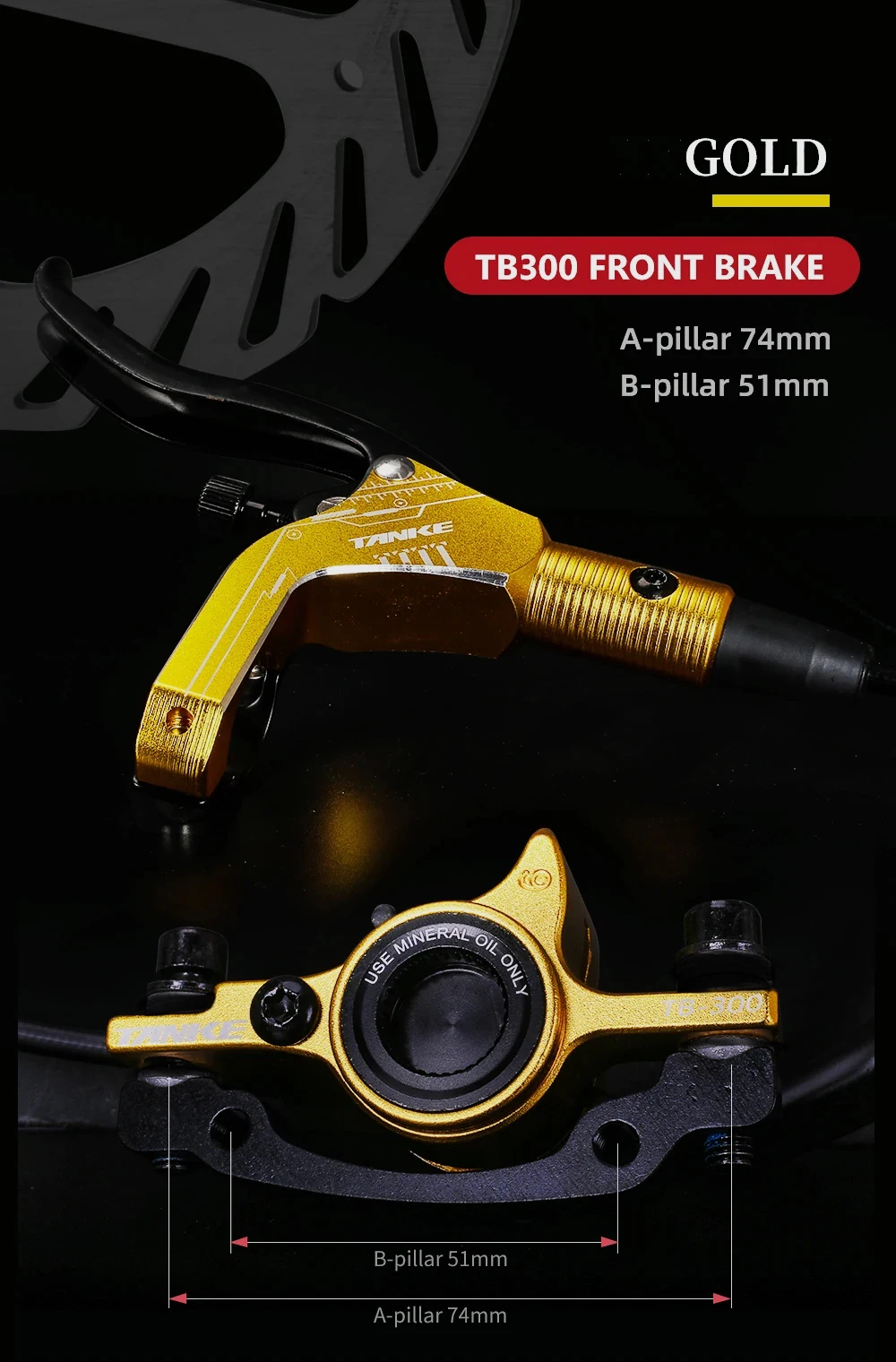 TANKE MTB Bike Hydraulic Disc Brake Set 160mm Rotors Oil Calliper Plate Front Rear Mountain Bicycle Clamp 22.2mm Handle A Pillar