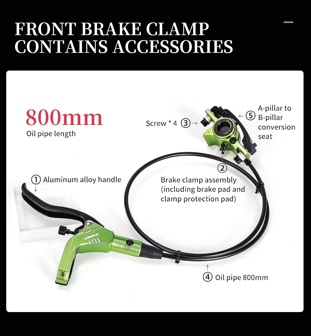 TANKE MTB Bike Hydraulic Disc Brake Set 160mm Rotors Oil Calliper Plate Front Rear Mountain Bicycle Clamp 22.2mm Handle A Pillar