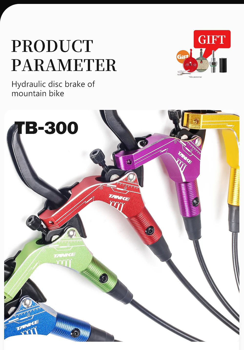 TANKE MTB Bike Hydraulic Disc Brake Set 160mm Rotors Oil Calliper Plate Front Rear Mountain Bicycle Clamp 22.2mm Handle A Pillar