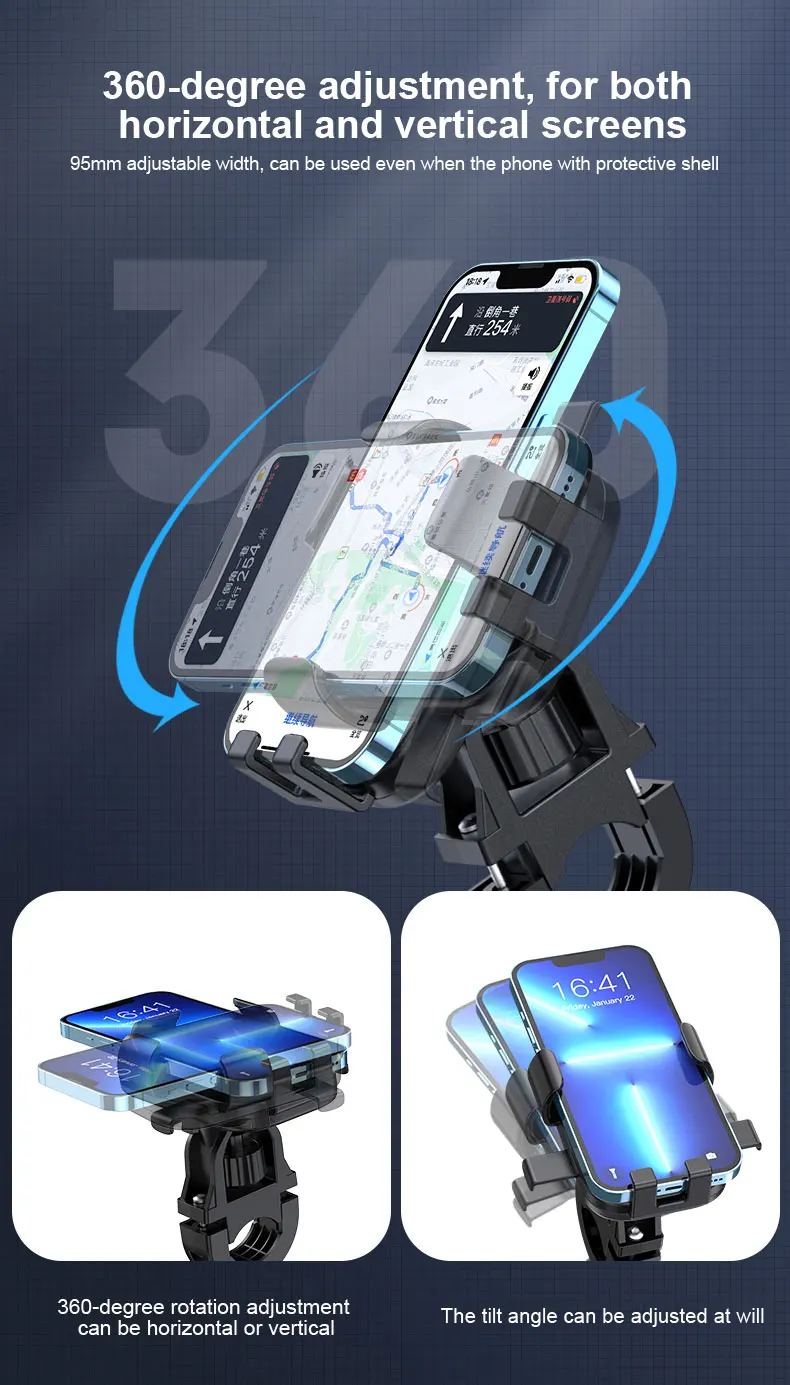 Anti-slip Phone Mount 360° Rotatable Adjustable Bike Phone Mount for Outdoor Cycling, Mountain Bike Accessories
