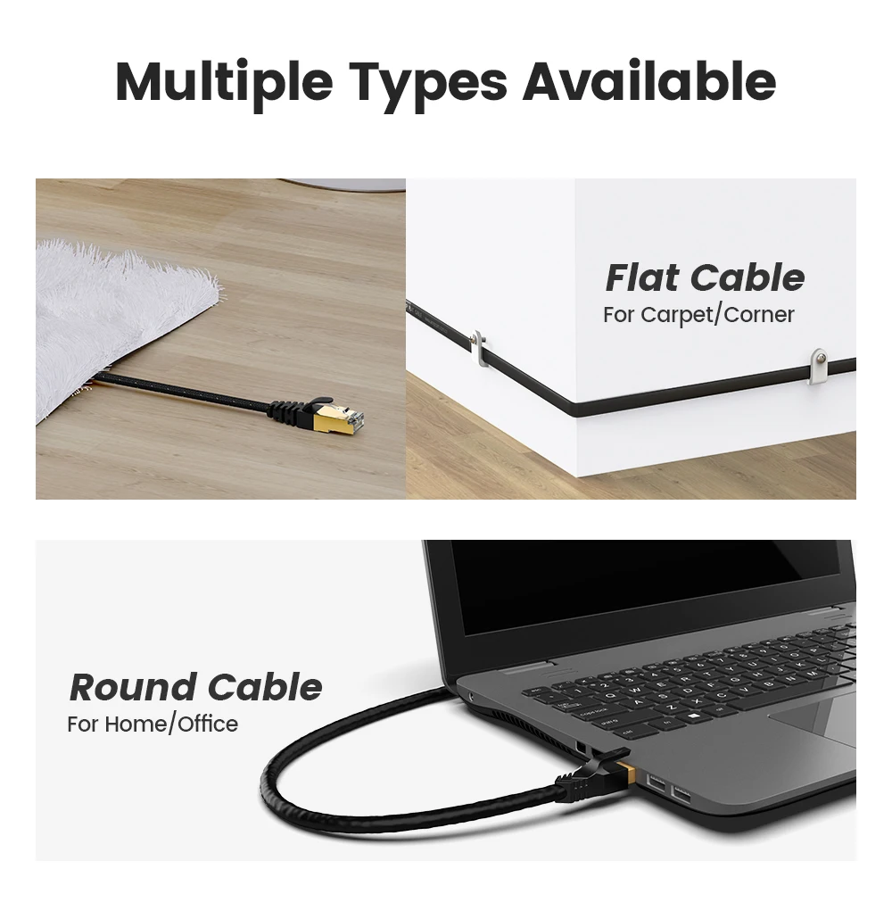 AMPCOM CAT7 Ethernet Cable Flat Lan Cable SFTP Round RJ45 Network Cable Cat 7 Internet Cord for Router Modem PC PS4 Patch Cable