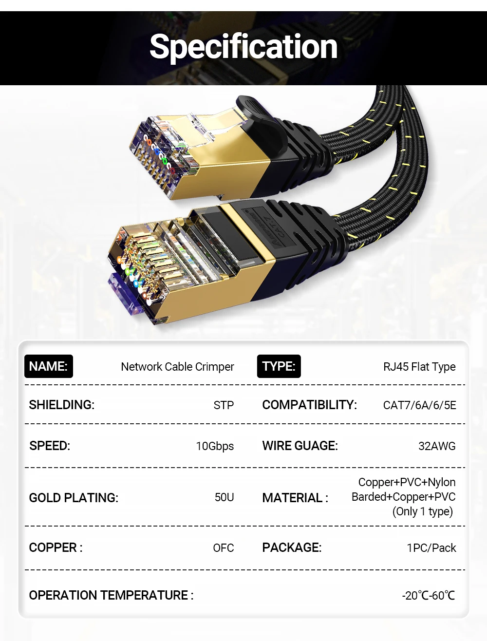 AMPCOM CAT7 Ethernet Cable Flat Lan Cable SFTP Round RJ45 Network Cable Cat 7 Internet Cord for Router Modem PC PS4 Patch Cable
