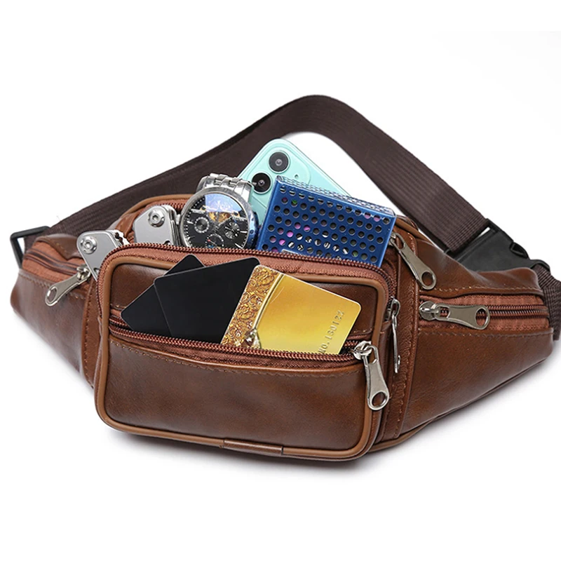 Men's Waist Pack PU Leather Bag Waist Belt Bag Male Artificial Leather Fanny Pack Fashion Luxury Small Shoulder Bags For Men