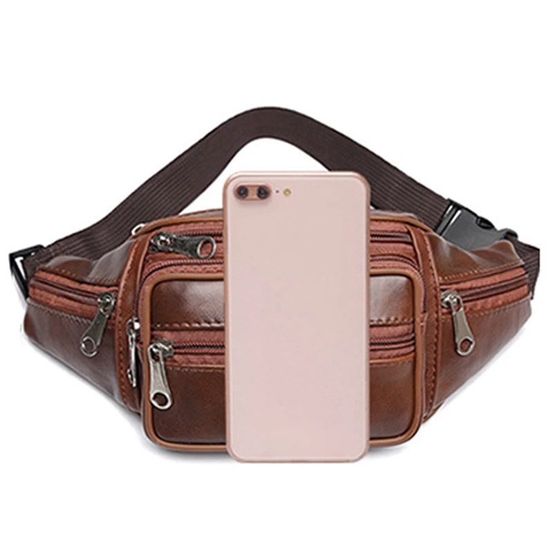 Men's Waist Pack PU Leather Bag Waist Belt Bag Male Artificial Leather Fanny Pack Fashion Luxury Small Shoulder Bags For Men
