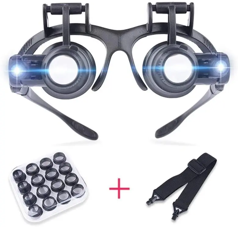 2.5X 4X 6X 8X 10X 15X 20X 25X Double Eye Loupe Head Wearing Head-Mounted Repair Jeweler Watch Clock Magnifier