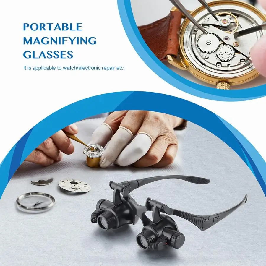 2.5X 4X 6X 8X 10X 15X 20X 25X Double Eye Loupe Head Wearing Head-Mounted Repair Jeweler Watch Clock Magnifier
