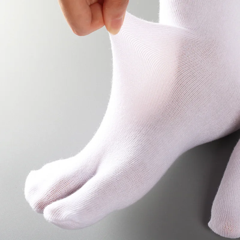 3 Pairs Long Tabi Two Toe Socks Cotton Solid Black White Calf Socks Japanese Anime Kimono Clogs Stockings for Women Men No Heel