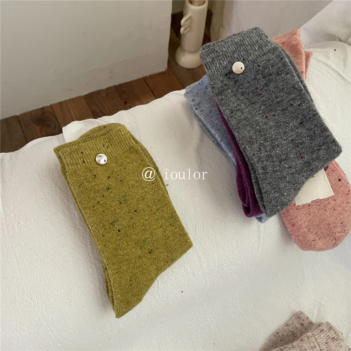 SP&CITY Colored Dotted Sheep Woolen Socks Women's Winter Warm Keeping Middle Tube Socks Casual Thick Korean Fashion Stockings