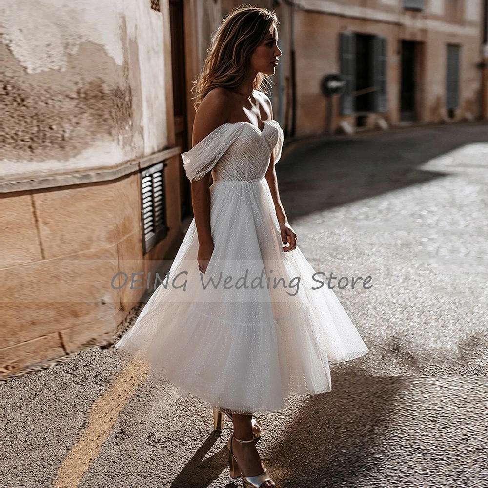 Short Wedding Dresses For Women A Line Boho Bride Gowns Backless Ivory Bridal Dresses Midi Off Shoulder Elegant Robe De Mariée