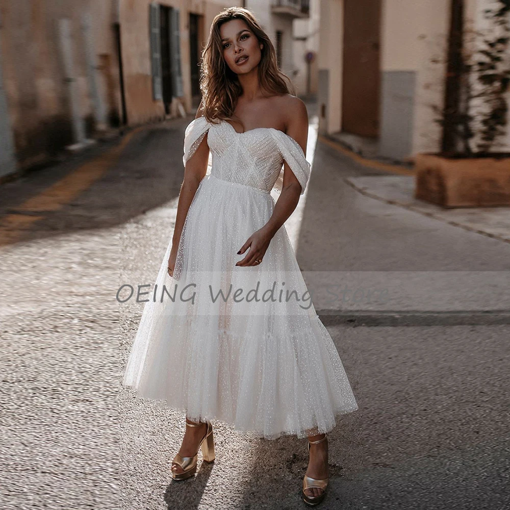 Short Wedding Dresses For Women A Line Boho Bride Gowns Backless Ivory Bridal Dresses Midi Off Shoulder Elegant Robe De Mariée