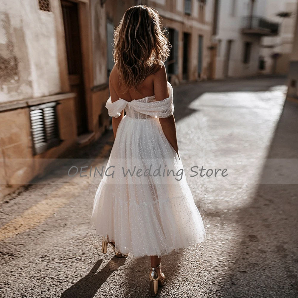 Short Wedding Dresses For Women A Line Boho Bride Gowns Backless Ivory Bridal Dresses Midi Off Shoulder Elegant Robe De Mariée