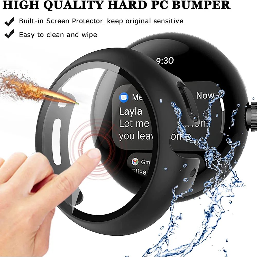 Tempered Glass+Cover For Google Pixel Watch PC Protective Case Full All-Around Bumper Screen Protector for Google Pixel Watch 2