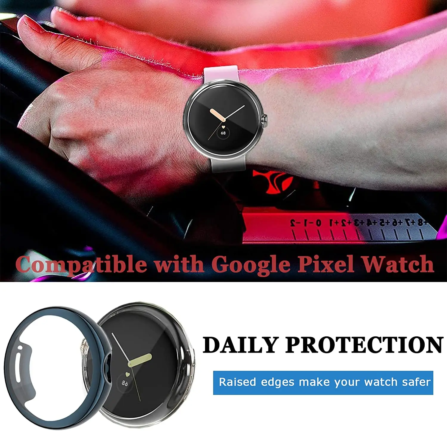 Tempered Glass+Cover For Google Pixel Watch PC Protective Case Full All-Around Bumper Screen Protector for Google Pixel Watch 2