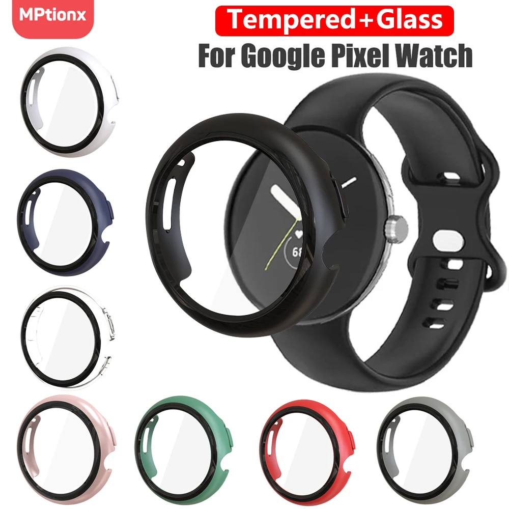 Tempered Glass+Cover For Google Pixel Watch PC Protective Case Full All-Around Bumper Screen Protector for Google Pixel Watch 2