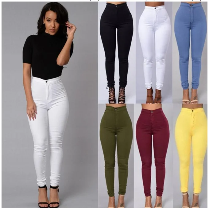 Solid Color Skinny Jeans Woman White Black High Waist Render Jeans Vintage Sexy Long Pants Femme Casual Pencil Pants Denim Jeans