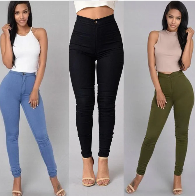 Solid Color Skinny Jeans Woman White Black High Waist Render Jeans Vintage Sexy Long Pants Femme Casual Pencil Pants Denim Jeans