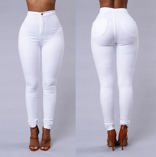Solid Color Skinny Jeans Woman White Black High Waist Render Jeans Vintage Sexy Long Pants Femme Casual Pencil Pants Denim Jeans