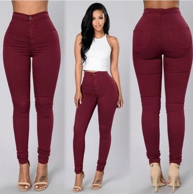Solid Color Skinny Jeans Woman White Black High Waist Render Jeans Vintage Sexy Long Pants Femme Casual Pencil Pants Denim Jeans