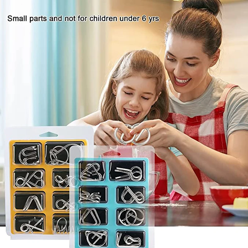 8PCS Set Metal Montessori Puzzle Wire IQ Games Rompecabezas 3D Casse Tete Brain Teaser Intellectual Toys For Kids Adults