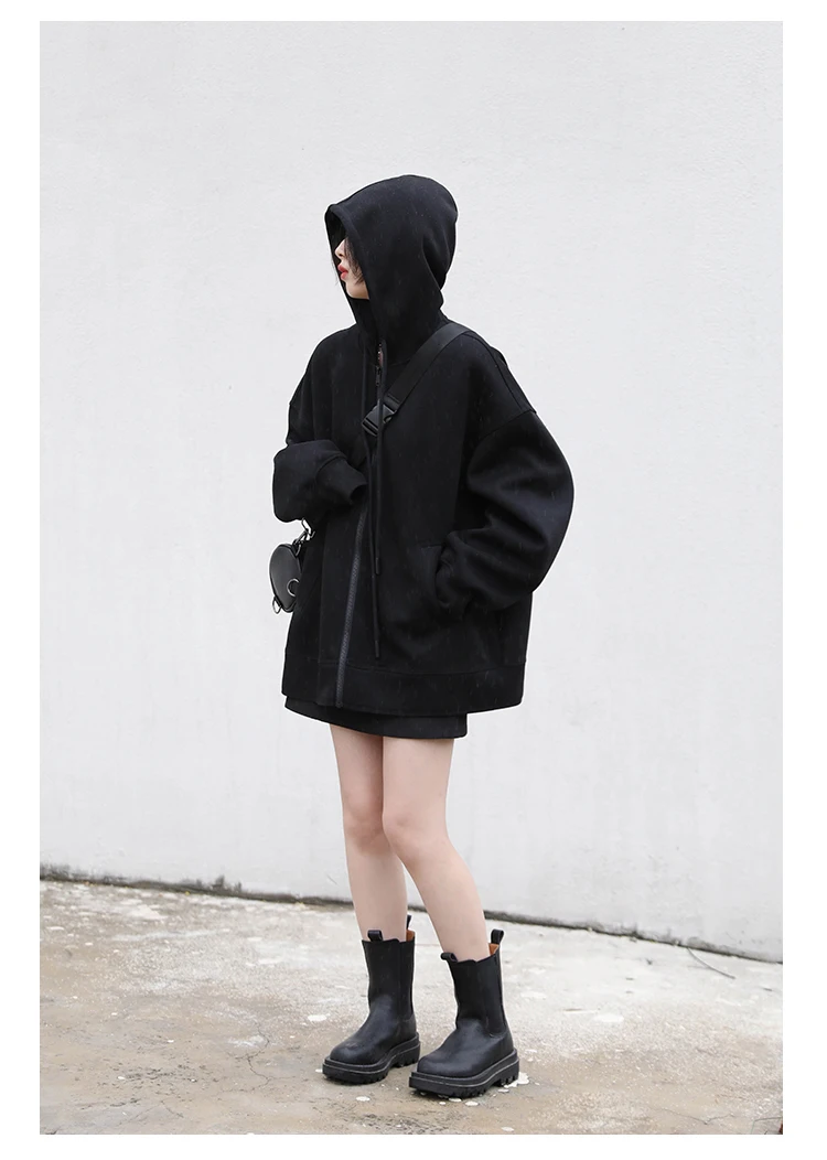 CHIC VEN Women Sweatshirts Hoodies Solid Loose Casual Hooded Female Tops Lady Coat Medium Length Overcoat Spring Autumn 2025