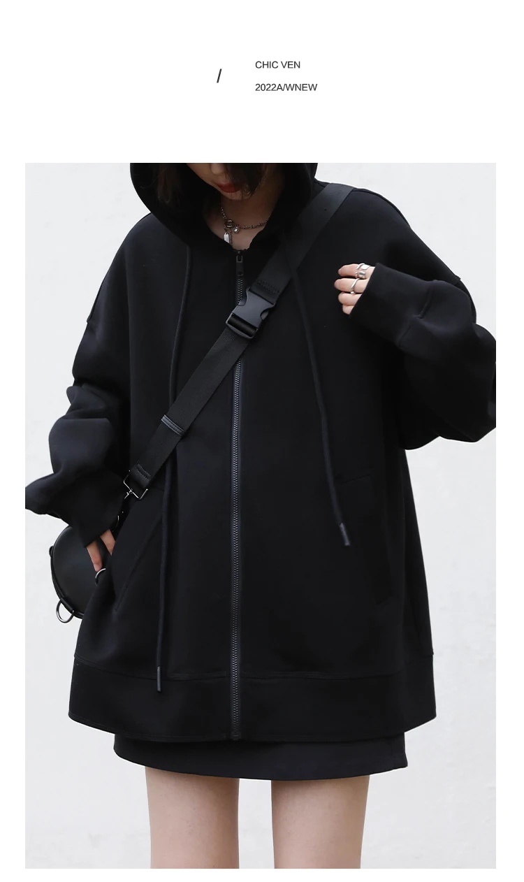 CHIC VEN Women Sweatshirts Hoodies Solid Loose Casual Hooded Female Tops Lady Coat Medium Length Overcoat Spring Autumn 2025