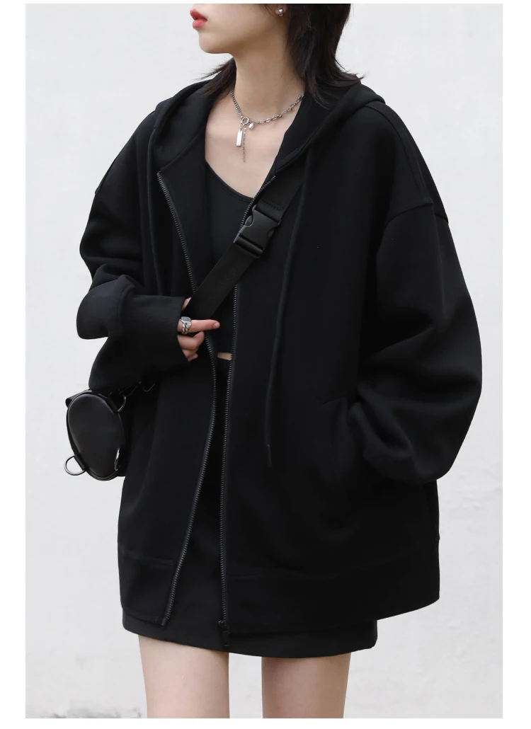 CHIC VEN Women Sweatshirts Hoodies Solid Loose Casual Hooded Female Tops Lady Coat Medium Length Overcoat Spring Autumn 2025