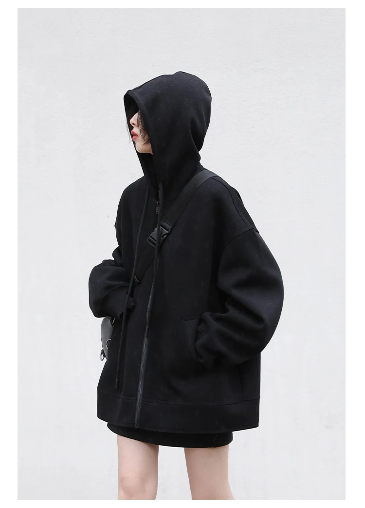 CHIC VEN Women Sweatshirts Hoodies Solid Loose Casual Hooded Female Tops Lady Coat Medium Length Overcoat Spring Autumn 2025