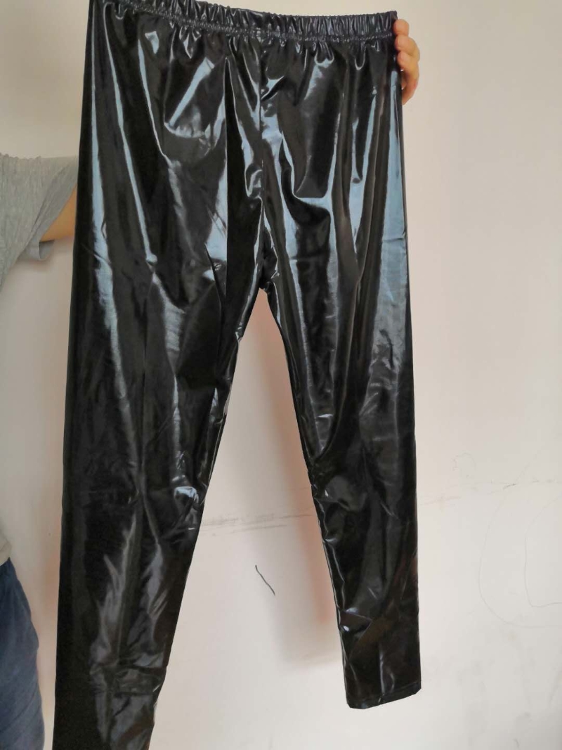 High Quality New Fashion Men Elastic Waist Leather Pants Black PU Leather Leggings Wetlook Tights Sexy Bar Performance S-4XL