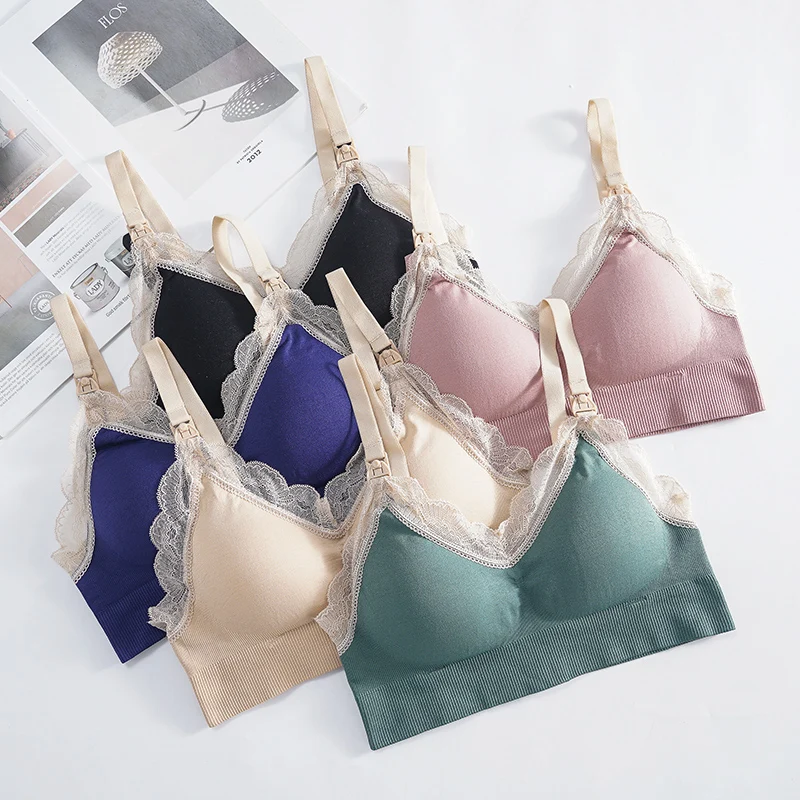 Wireless Front Open Nursing Bra Soft Lace Breathable Seamless Maternity Breastfeeding Bras Maternal Support For Pregnant Women