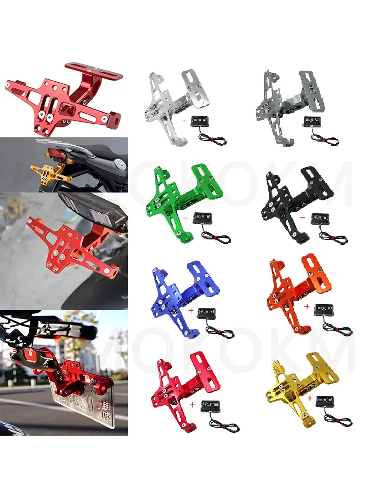 Motorcycle Universal Adjustable License Number Plate Bracket Rear Turn Signal LED Lamp Holder CNC Registration Plate Holder