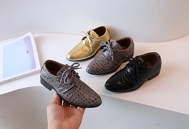 Children's Leather Shoes Pointed Toe Fashion Boys Performance Low-heels Shoes Versatile School Causal Kids Party Shoes Lace-up