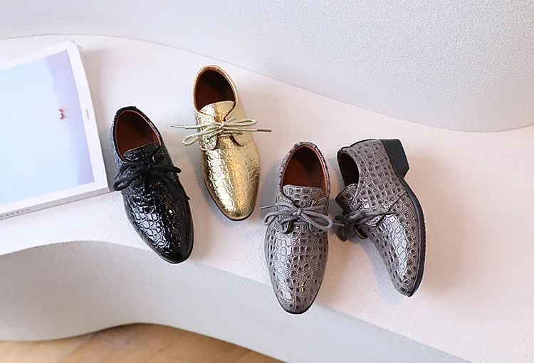 Children's Leather Shoes Pointed Toe Fashion Boys Performance Low-heels Shoes Versatile School Causal Kids Party Shoes Lace-up