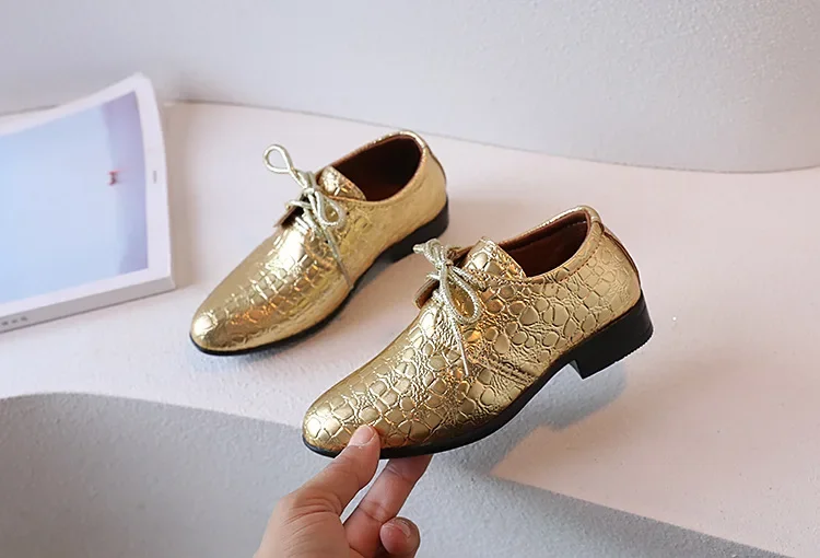 Children's Leather Shoes Pointed Toe Fashion Boys Performance Low-heels Shoes Versatile School Causal Kids Party Shoes Lace-up