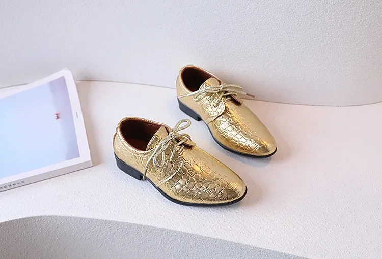 Children's Leather Shoes Pointed Toe Fashion Boys Performance Low-heels Shoes Versatile School Causal Kids Party Shoes Lace-up