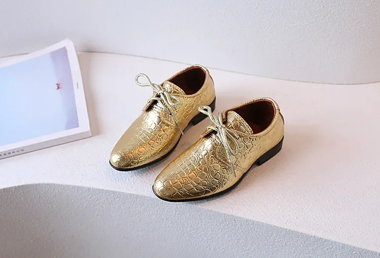 Children's Leather Shoes Pointed Toe Fashion Boys Performance Low-heels Shoes Versatile School Causal Kids Party Shoes Lace-up