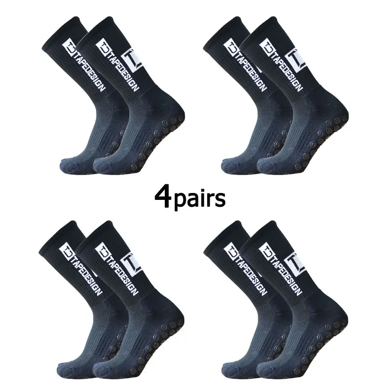 4Pairs/Lot 2024 New ANTI SLIP Tapedesign Football Socks Mid Calf Non-Slip Soccer Sport Cycling Sports Mens Sock EU38-45