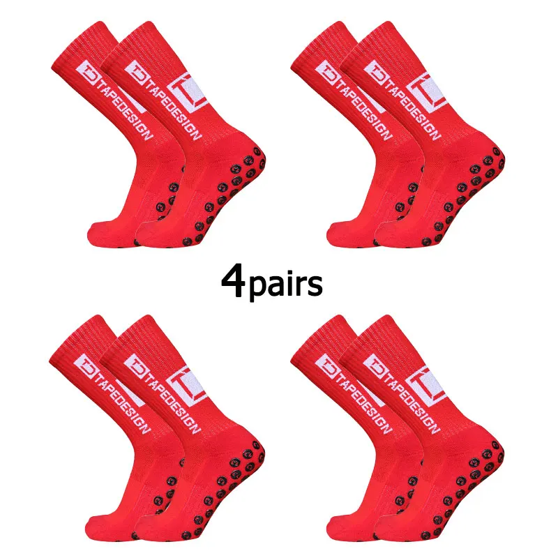 4Pairs/Lot 2024 New ANTI SLIP Tapedesign Football Socks Mid Calf Non-Slip Soccer Sport Cycling Sports Mens Sock EU38-45