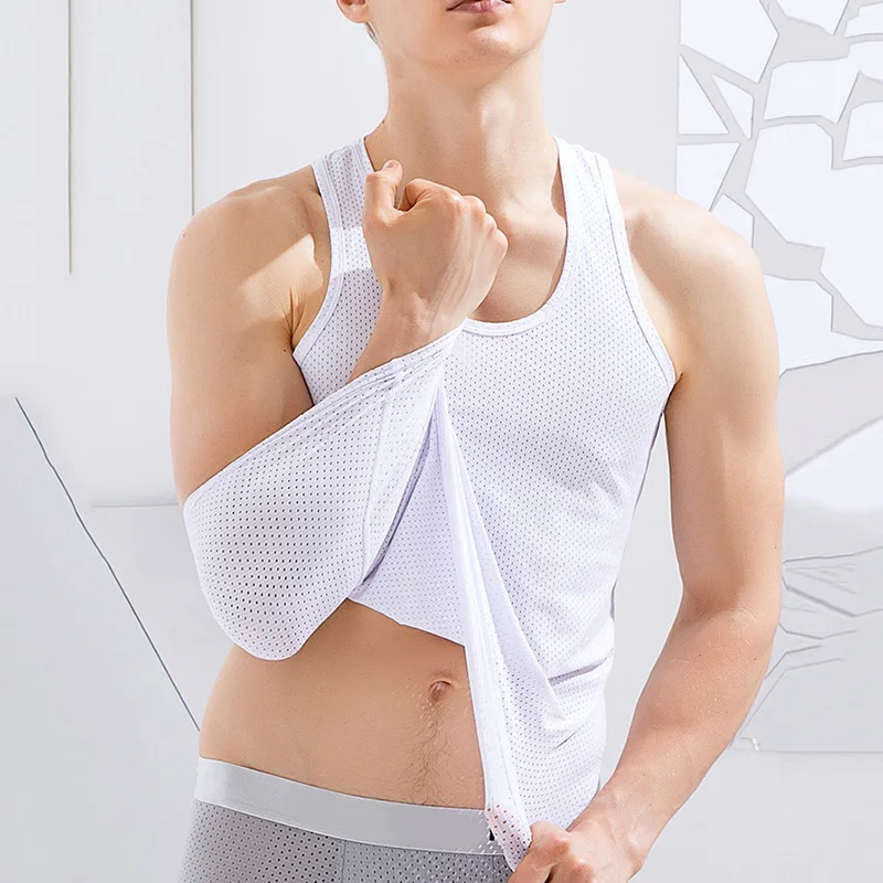 New Mens Mesh Vest Ice Silk Quick-drying Bodybuilding Tank tops Fitness Muscle Sleeveless Narrow Vest Fitness Casual Sport Tops