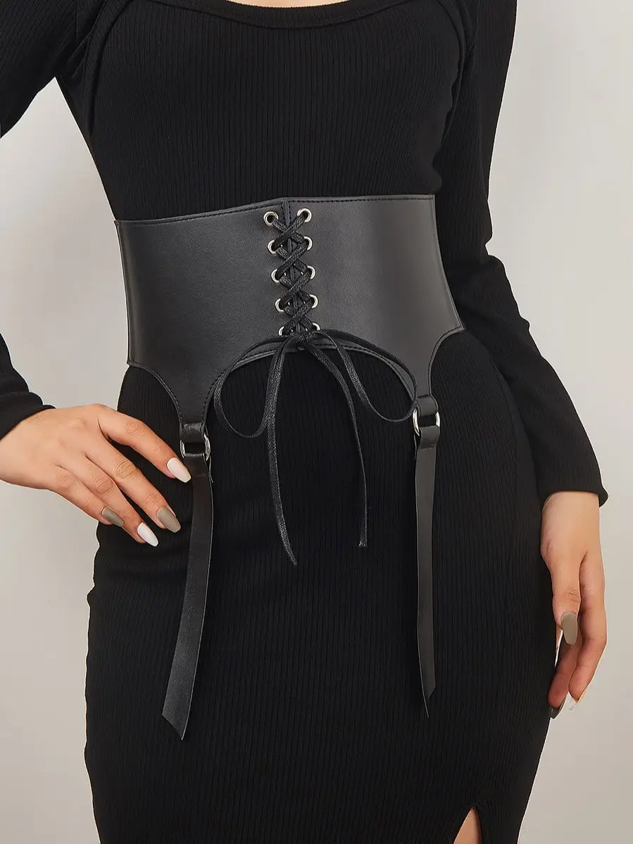 Lace up girdle Women underbust belts For Lady Black Dourbesty Vintage cummerbund corset Sex Vest Waist Comeondear gothic harness