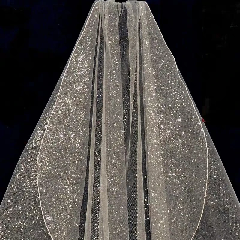 B62 Short Bridal Veil with Comb Luxury Pencil Edge Wedding Veil 2022 Turkish Veil Glitter Veil White Champagne Bride Veil