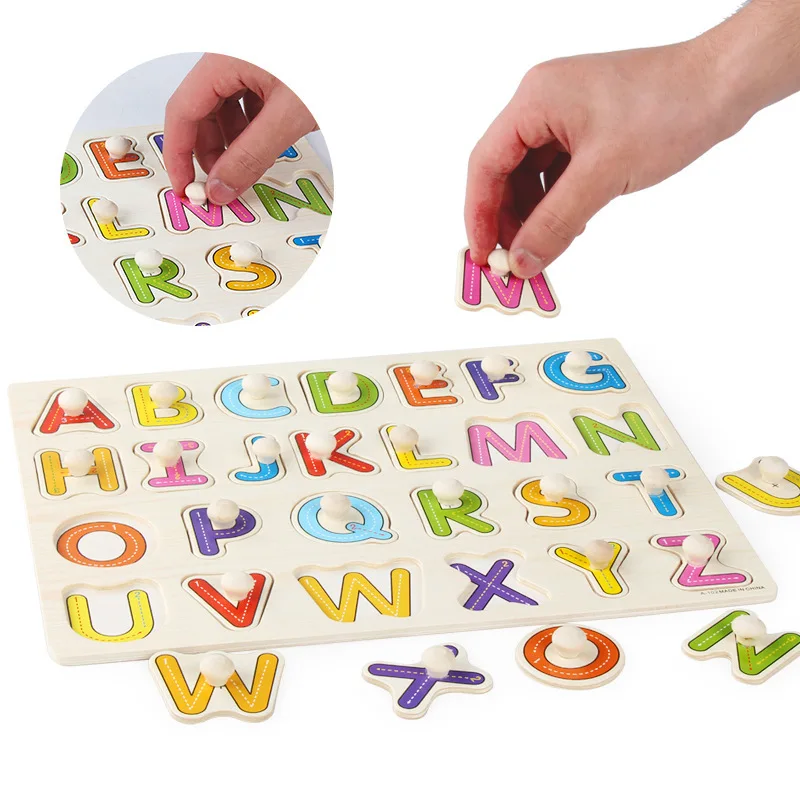 Montessori Wooden Puzzles Baby Educational Toys Hand Grab Boards Tangram Cartoon Animals Fruits 3D Puzzles for babies 2 3 years