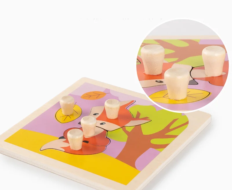 Montessori Wooden Puzzles Baby Educational Toys Hand Grab Boards Tangram Cartoon Animals Fruits 3D Puzzles for babies 2 3 years