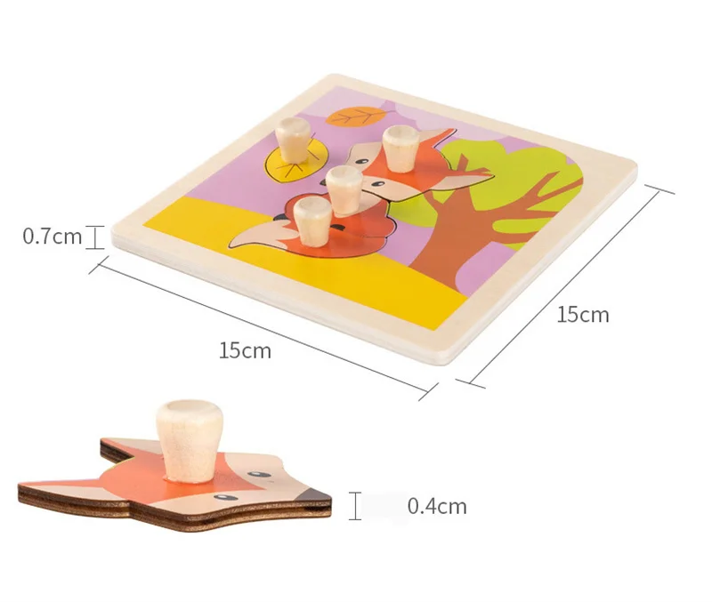 Montessori Wooden Puzzles Baby Educational Toys Hand Grab Boards Tangram Cartoon Animals Fruits 3D Puzzles for babies 2 3 years
