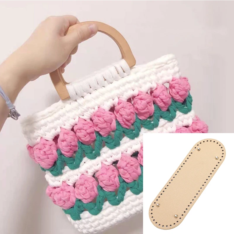 29.5*10cm Handmade Oval Bottom For Knitted Bag PU Leather Wear-Resistant Accessories Bottom With Holes Diy Crochet Bag Bottom