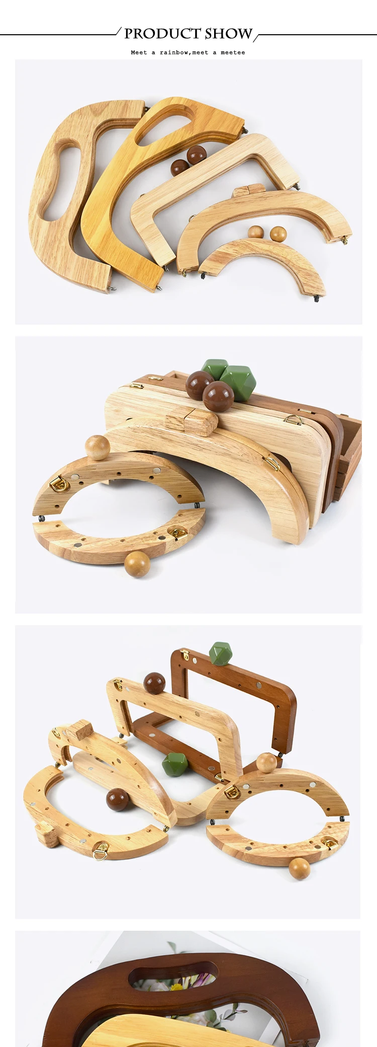 1Pc Deepeel 14-28cm Wooden Bag Handle Bags Closure Kiss Clasp Purse Frames Lock Buckles Handles DIY Sewing Brackets Accessories