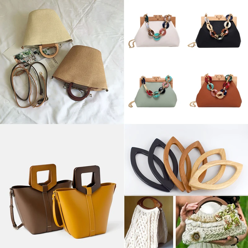 1Pc Deepeel 14-28cm Wooden Bag Handle Bags Closure Kiss Clasp Purse Frames Lock Buckles Handles DIY Sewing Brackets Accessories