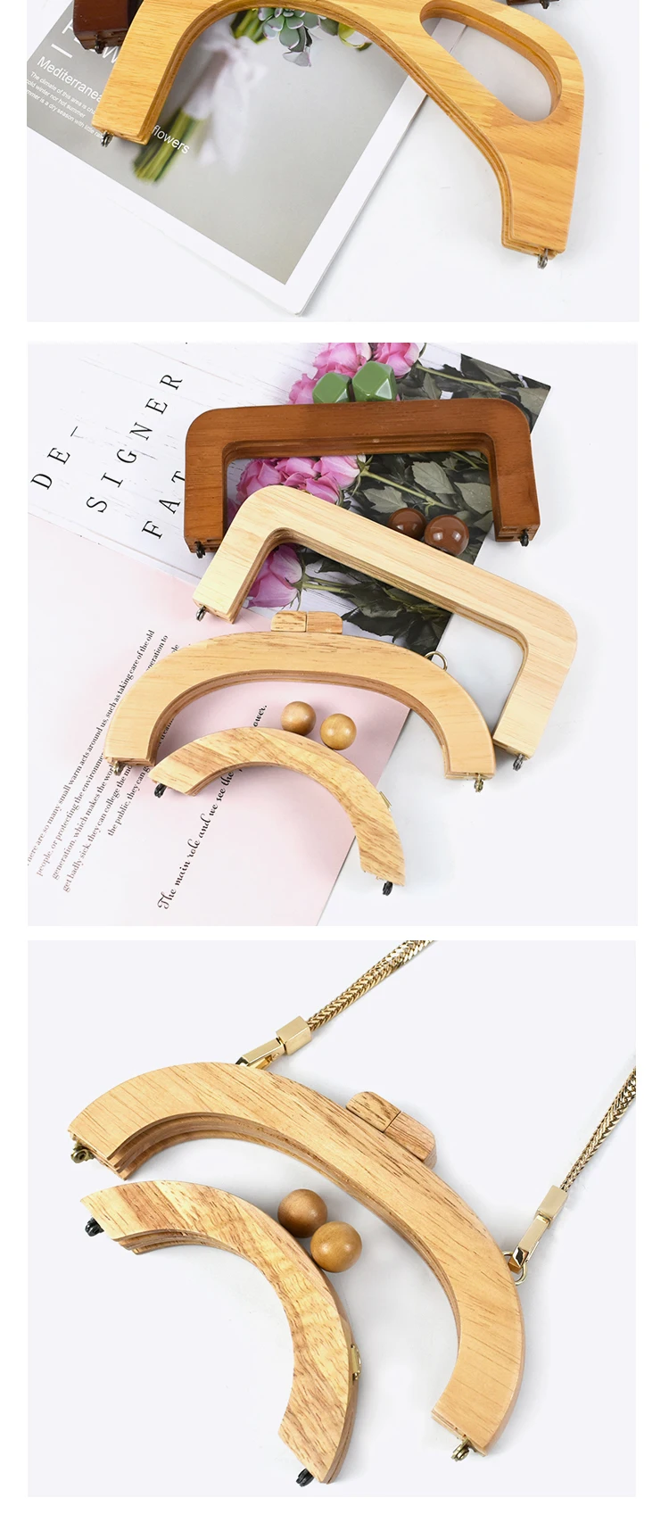 1Pc Deepeel 14-28cm Wooden Bag Handle Bags Closure Kiss Clasp Purse Frames Lock Buckles Handles DIY Sewing Brackets Accessories