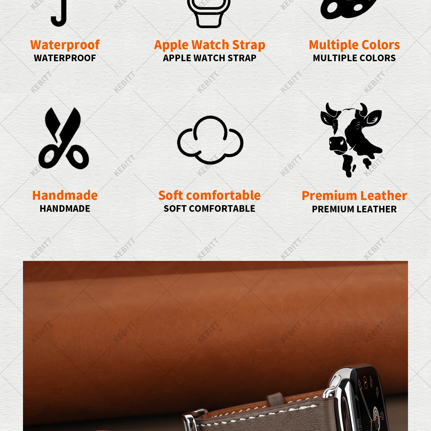 2026Kebitt For Apple Watch Series12 11 10 Ultra4 3 SE3 Strap High Quality Genuine Leather Band Iwatch 46 42 41 45 49mm Bracelet