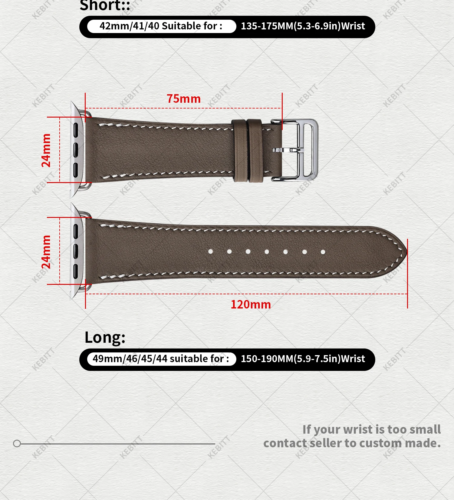 2026Kebitt For Apple Watch Series12 11 10 Ultra4 3 SE3 Strap High Quality Genuine Leather Band Iwatch 46 42 41 45 49mm Bracelet
